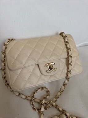 CHANEL White Mini Classic Flap Lambskin
